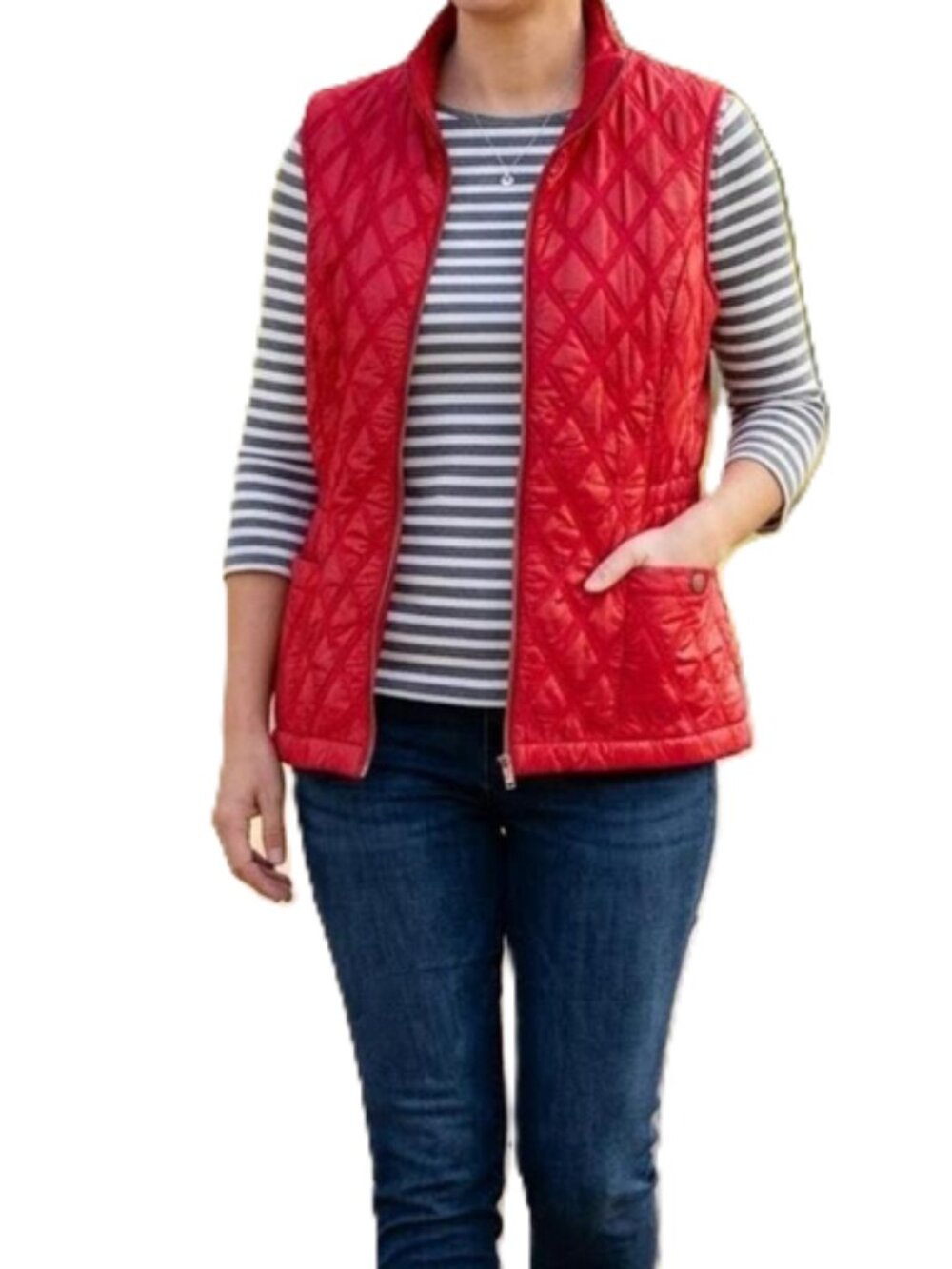 Chico's Red Metallic Quilted Zip Vest size 0